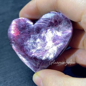High Quality Lepidolite Heart, Sparly Purple Mica Heart, Polished Flash Crystal Heart