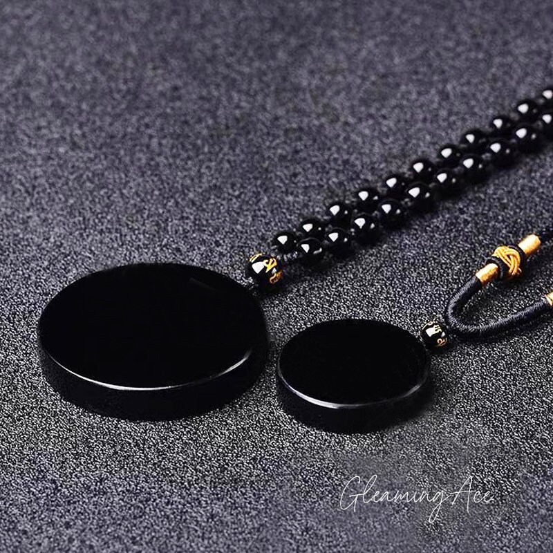 女性に人気！ Black Obsidian Round Crystal Necklace, Pendant Mirror 小物