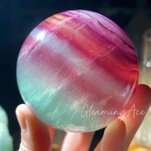 Natural Rainbow Watermelon Fluorite Sphere,  Quartz Crystal Ball, Purple & Green Fluorite