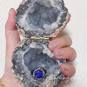 Boîtes à bagues géode en cristal brésilien, boîte à bijoux géode agate, boîtes à bagues de mariage idée, boîte à bagues de fiançailles, support pour bagues 1 pièce