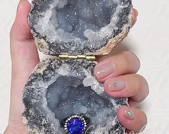 Cajas para anillos de geoda de cristal brasileño, joyero de ágata geoda, cajas ideales para anillos de boda, caja para anillo de compromiso, soporte para anillos (1 unidad)