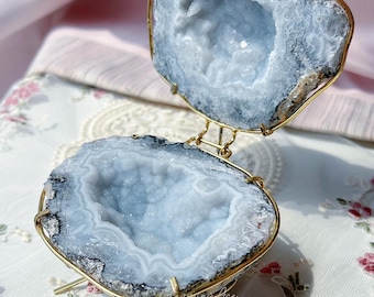 Cajas para anillos de geoda de cristal natural, joyero de ágata geoda, caja para anillos de boda, caja para anillos de compromiso, soporte para anillos (1 unidad)