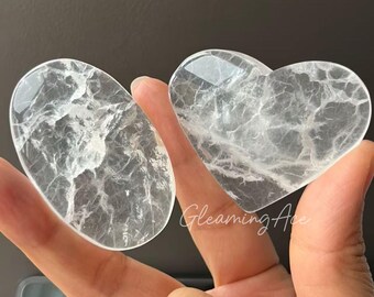 Natural White Fluorite Palmstones Polished Clear Fluorite Heart Meditation Crystal 1PC