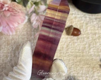 Candy Fluorite Double Tower Rainbow Fluorite Crystal Point Obelisk Reiki Healing
