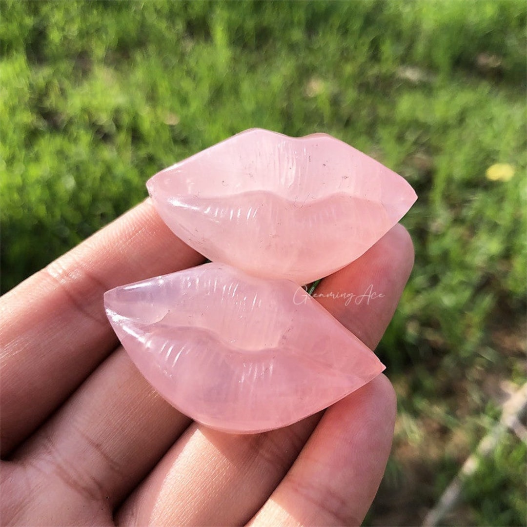 Natural Rose Quartz Lips Carving, Quartz Crystal Lip Carvings, Crystal