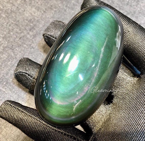 Bracciale Perline Pietra Preziosa Ossidiana Nera Rotonda 16mm Arcobaleno 7,5 Pollici - Foto 4