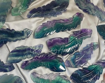 Natural Rainbow Fluorite Feather Carving Home Decor