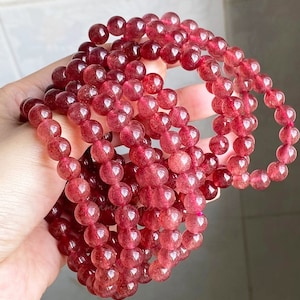 Natural Grade AAA Strawberry Quartz Bead Bracelet Wholesale Bracelets, Gift for Her 8mm