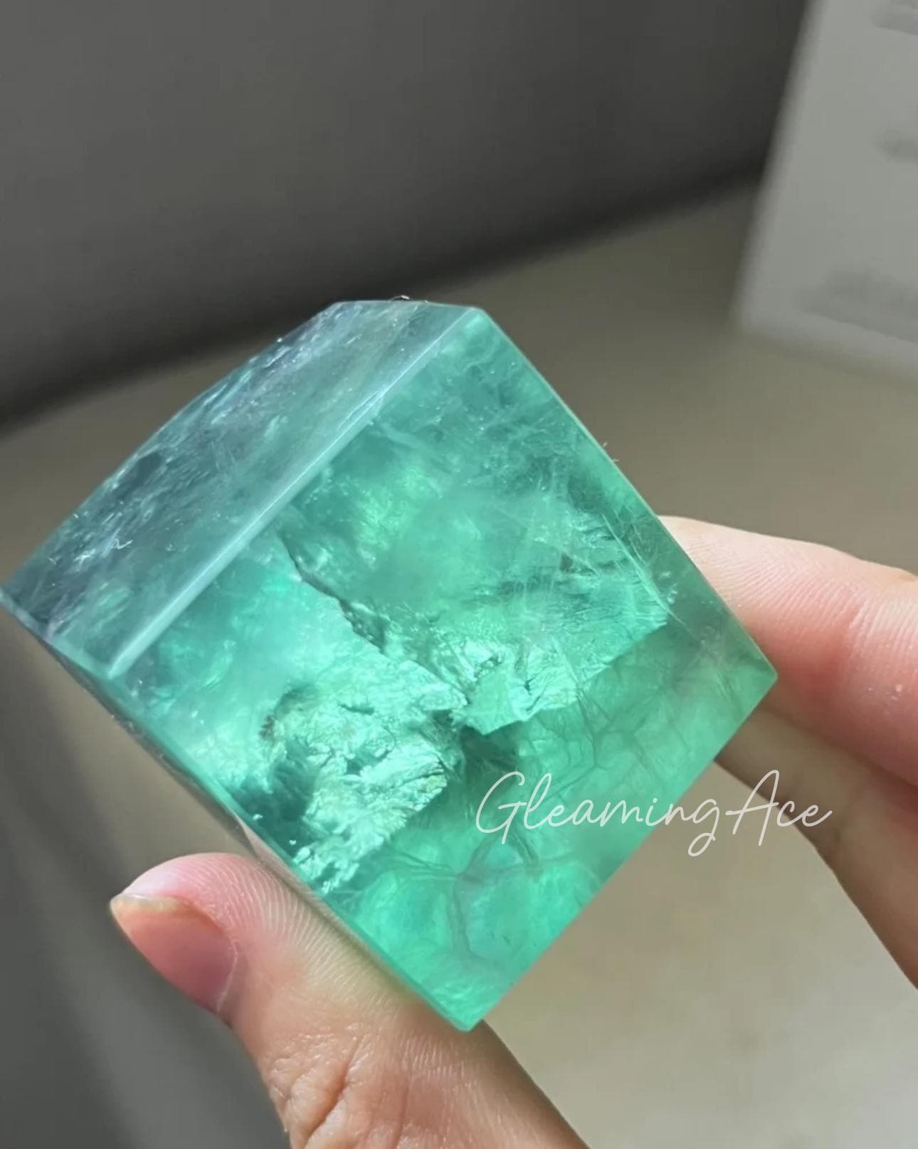 天然グリーン フローライト キューブ、研磨グリーン フローライト