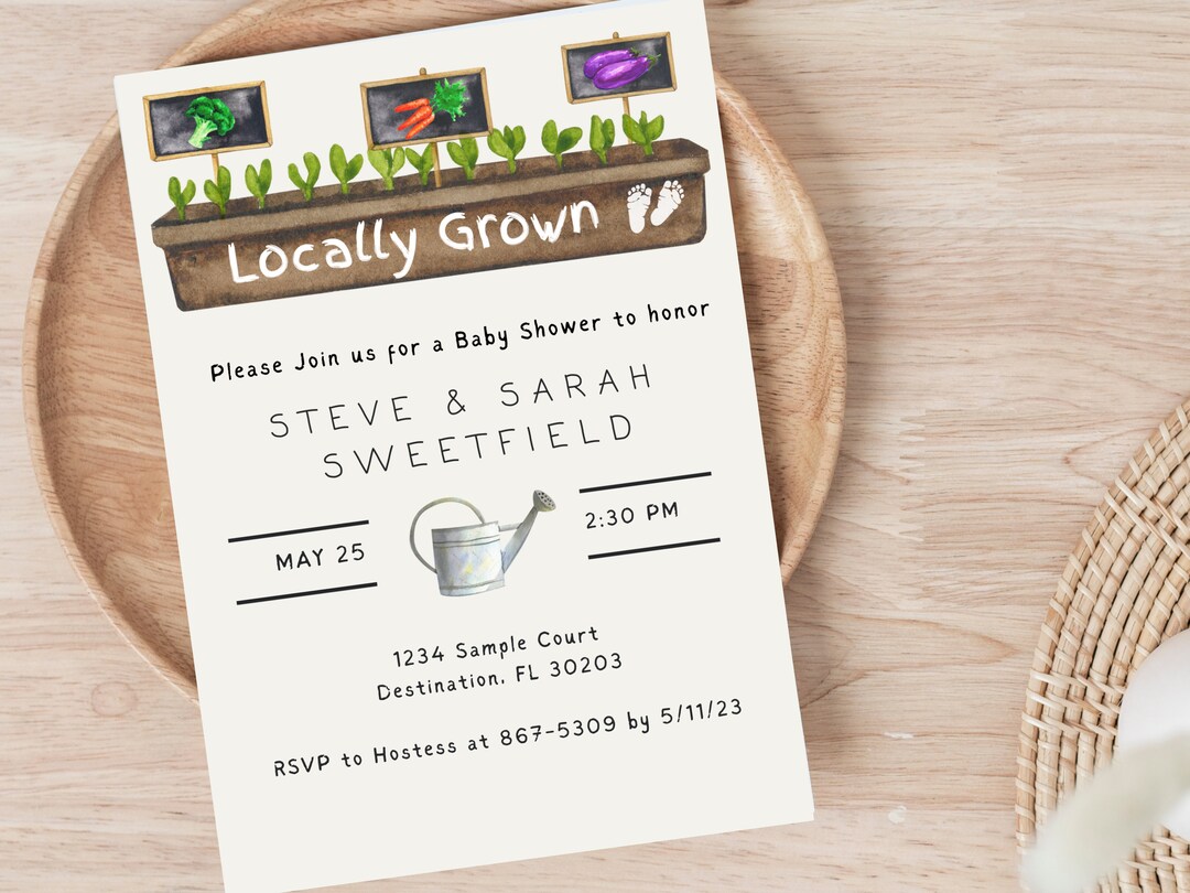 Editable Locally Grown Baby Shower Invitation, Farmer's Market Baby
