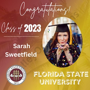 FSU Digital Foto Vorlagen Bundle, FSU Abschluss Instagram Vorlage, FSU bearbeitbare Vorlage, Florida State Announcement Vorlage