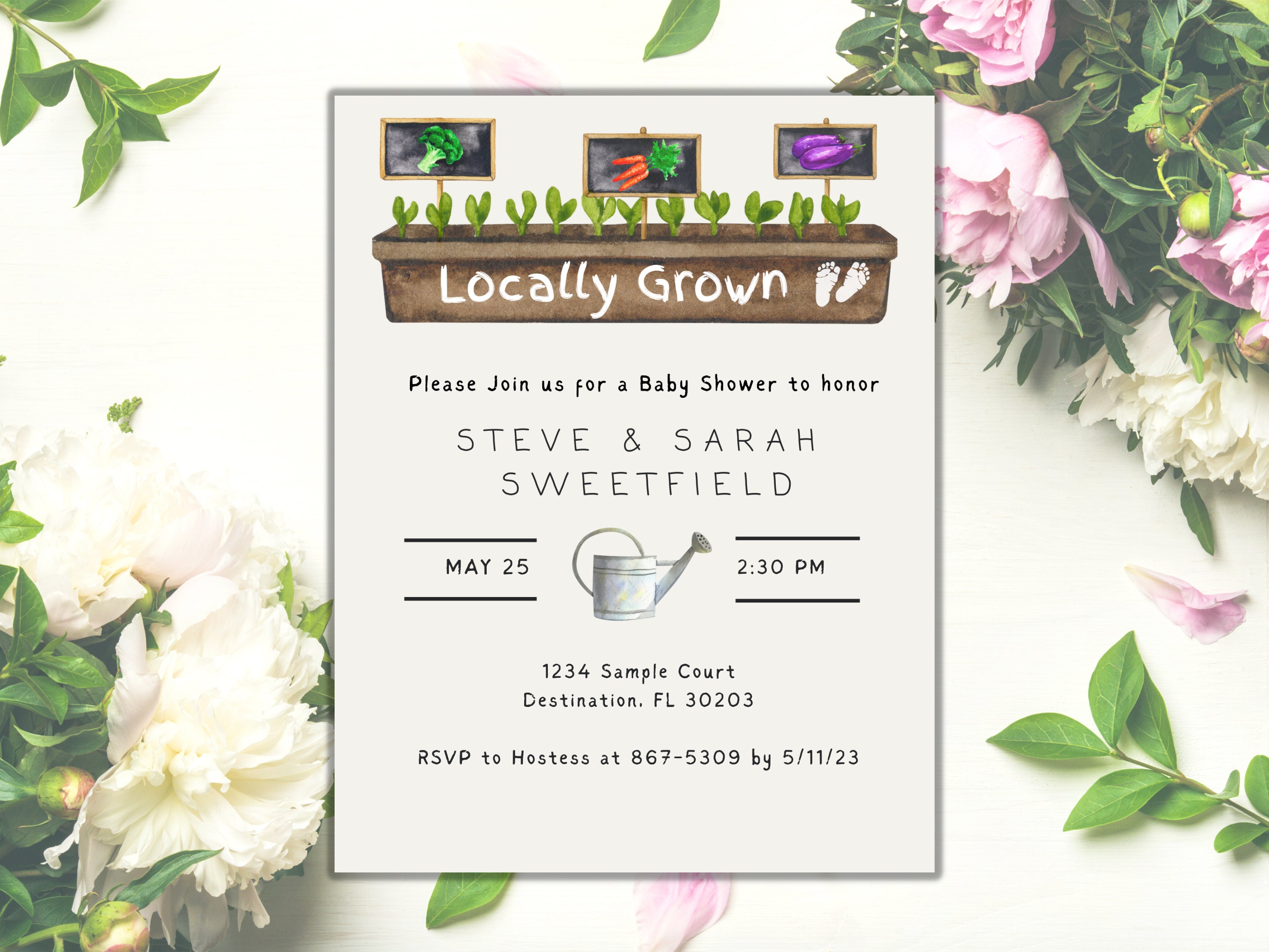 Editable Locally Grown Baby Shower Invitation, Farmer's Market Baby