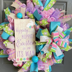 Hippity Hoppity Easter Wreath: Pink, Purple, Teal Spring Decor