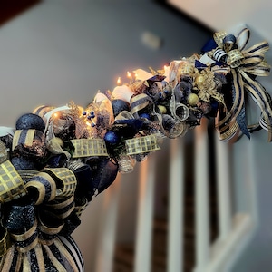 Lighted Holiday Garland: Blue, Gold, & White Ornament Embellishments - 9-Foot, We can do any colors and sizes!
