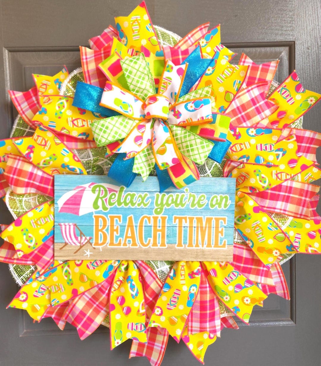 Beach Flip Flop Wreath: Summer Front Door Decor, Tropical Colors - Etsy