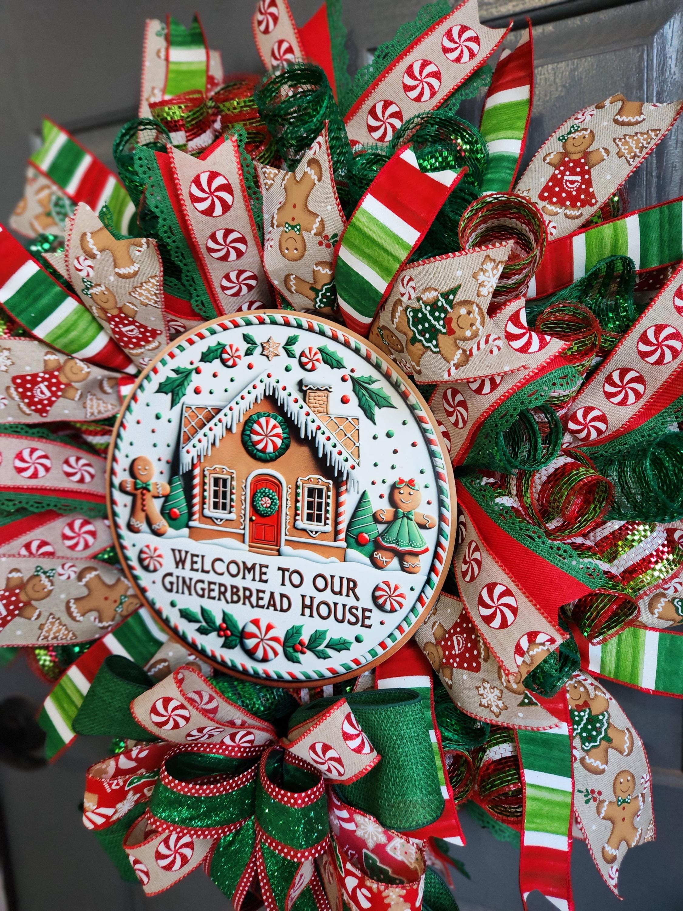 Welcome to Our Gingerbread House Christmas Wreath, Candy Peppermint ...