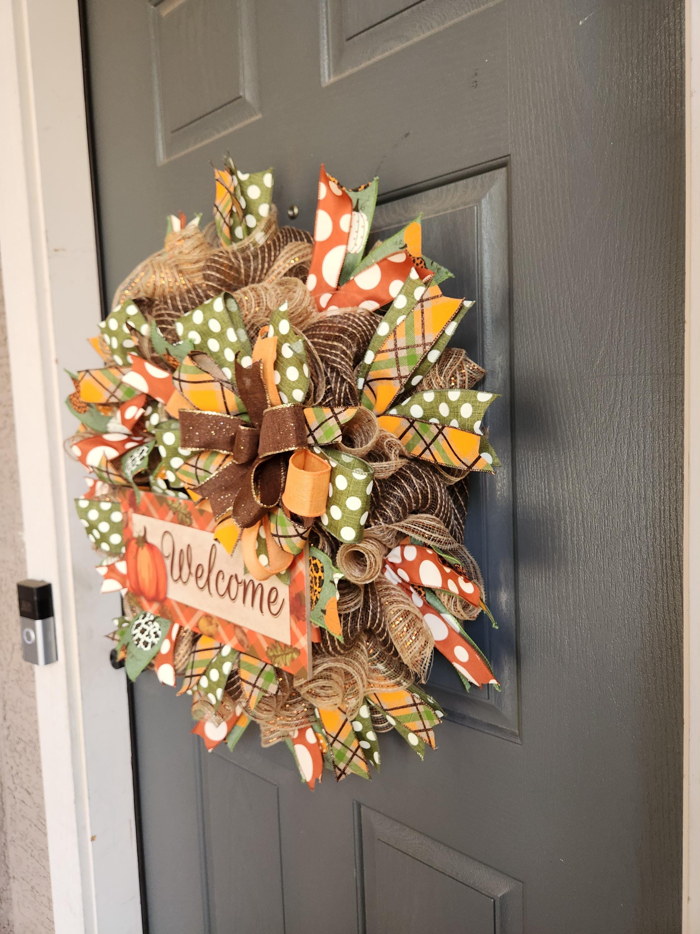 Fall Welcome Wreath for Front Door, Pumpkin Deco Mesh Wreath With Wired ...