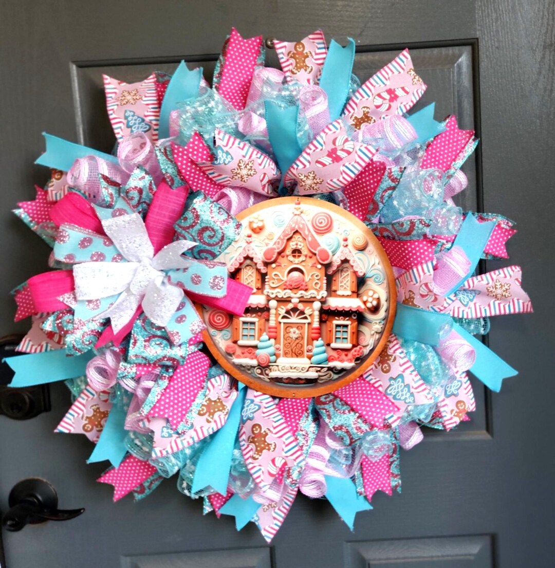 Gingerbread House Christmas Wreath | Candy Land Holiday Door Decor ...