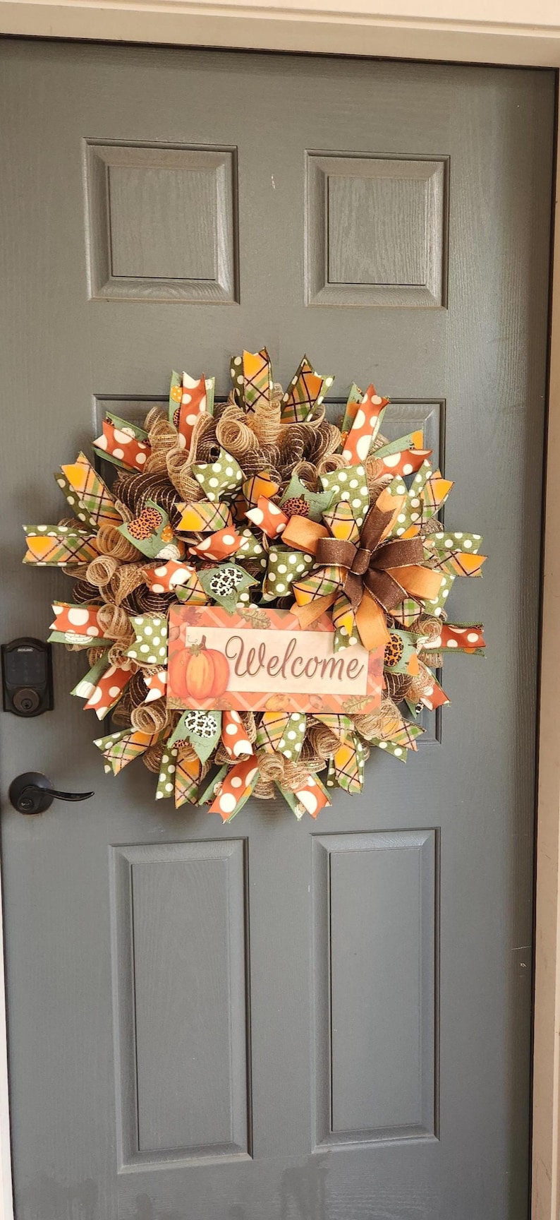 Fall Welcome Wreath for Front Door, Pumpkin Deco Mesh Wreath With Wired ...