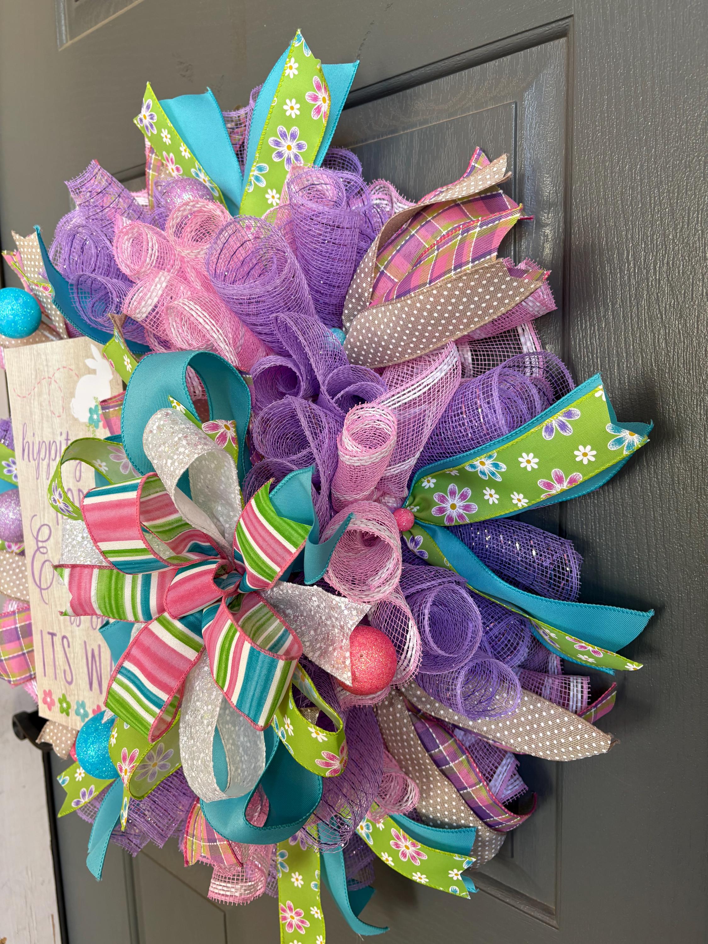 Hippity Hoppity Easter Wreath: Pink, Purple, Teal Spring Decor - Etsy