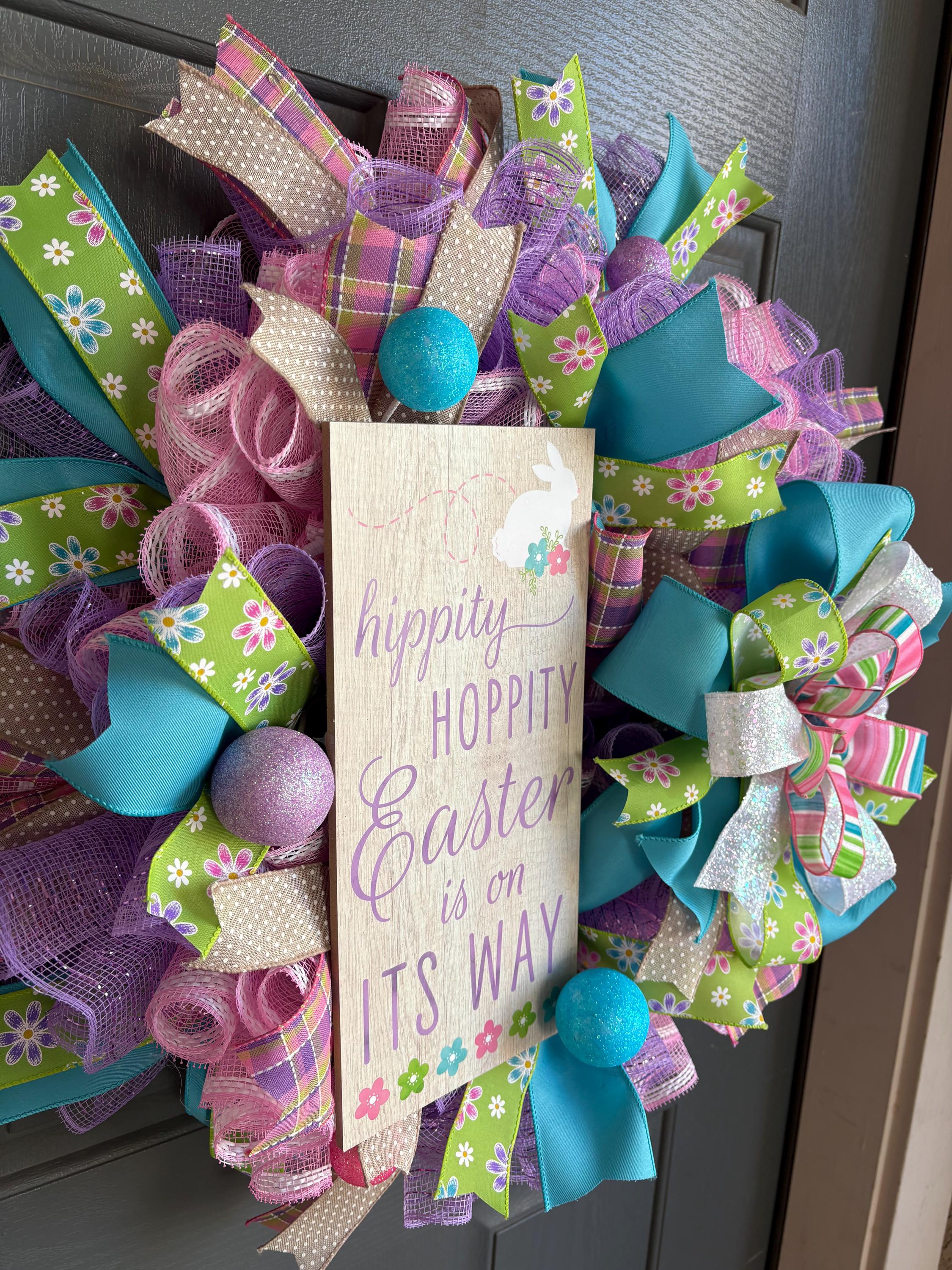Hippity Hoppity Easter Wreath: Pink, Purple, Teal Spring Decor - Etsy