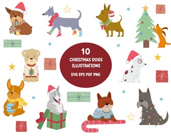 Dogs Clipart, Christmas Dogs Design, Dogs Clipart Design, Clipart bundle, Svg files, Cute Clipart bundle