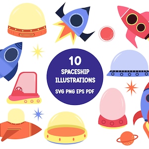 Spaceship Designs, SVG, Clipart bundle, For Cricut, Perfect for creating,  Spaceship png, Vector Spaceship  for preschool.