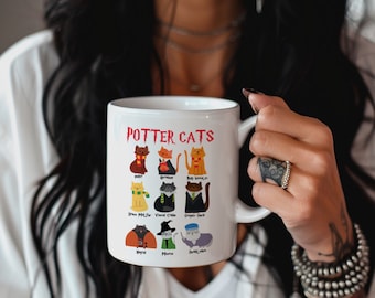 Potter Cats Mug, Wizard Feline Edition, Ceramic Coffee Cup