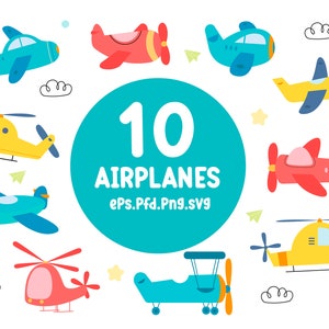 Airplanes Clipart Design, Airplanes Clipart bundle, Preschool Clipart, Cartoon Style Clipart, Cartoon Style Airplanes, Sticker Planner