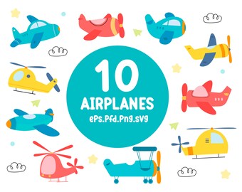 Airplane Clipart Bundle, Cartoon Planes, Preschool Graphics (Digital Download)