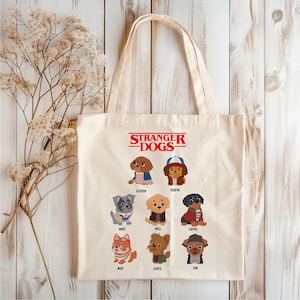 Stranger Dogs Tote Bag , Dog Lovers, Geeky Retro Bag, Eco-Friendly, Gift for Pet Owners, Unique, Gift Idea, Gift for her.