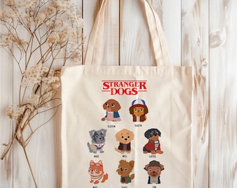 Stranger Dogs Tote Bag , Geeky Retro Bag Eco-Friendly, Birthday Gift for Pet Owners