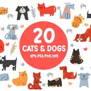 Cats Clipart , Dogs Clipart, SVG Clipart, Clipart bundle, Cricut SVG , Animal lovers, Cartoon Cats, Cartoon Dogs, Sticker Planner