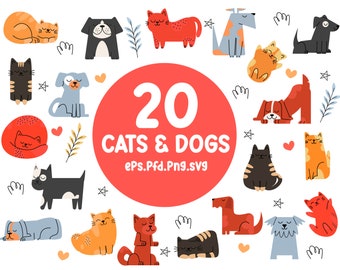 Cats Clipart , Dogs Clipart, SVG Clipart, Clipart bundle, Cricut SVG , Animal lovers, Cartoon Cats, Cartoon Dogs, Sticker Planner