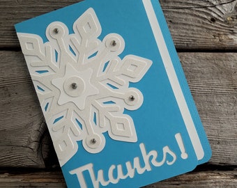 Handmade Snowflake Thank You Card, Holiday Glitter Snowflake, Winter Thank You note card, Christmas thanks card, fancy winter thank you card