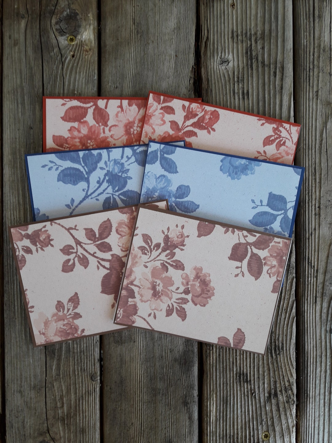 Set of 6 Handmade Floral Notecards, Vintage Style Floral Cards, Flower ...