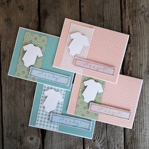 Handmade baby shower card, new baby notecard, baby onesie, it's a girl, it's a boy, baby card, card for baby boy, baby girl card