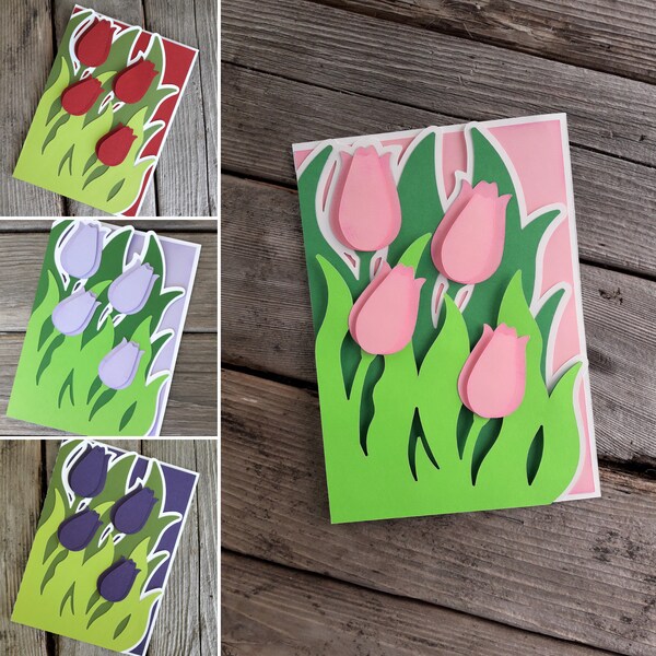 3D Layered Tulip Greeting Card for Mom, Spring Thank You Card, Birthday Card for her, Mother's Day Card, Easter Card, Blank Ostara Card