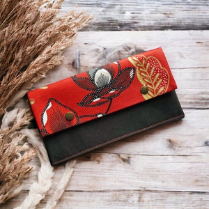 Portefeuille - porte monnaie - portefeuille floral - portefeuille rouge - portefeuille femme