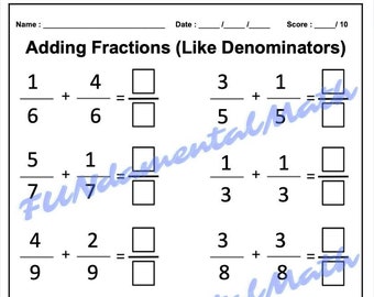 Adding Fractions - Etsy Canada