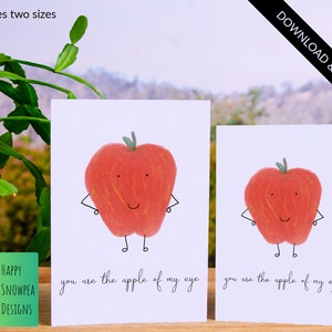 You are the apple of my eye | Happy apple | Anniversary / Love / Valentine's Day | Printable greeting card | Instant download