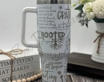 Bible Verses Engraved Tumbler | Cup Holder Friendly Travel Mug | Vacuum Insulated Large Water Bottle | Religious Gift for Her | Bible Books