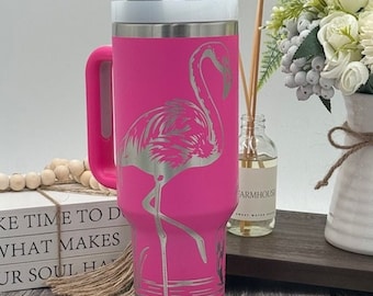 Engraved Pink Flamingo 40oz Tumbler | Insulated Travel Mug