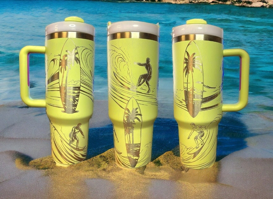 Discover Surfing Ocean Wave 40oz Engraved Tumbler with Handle and Straw