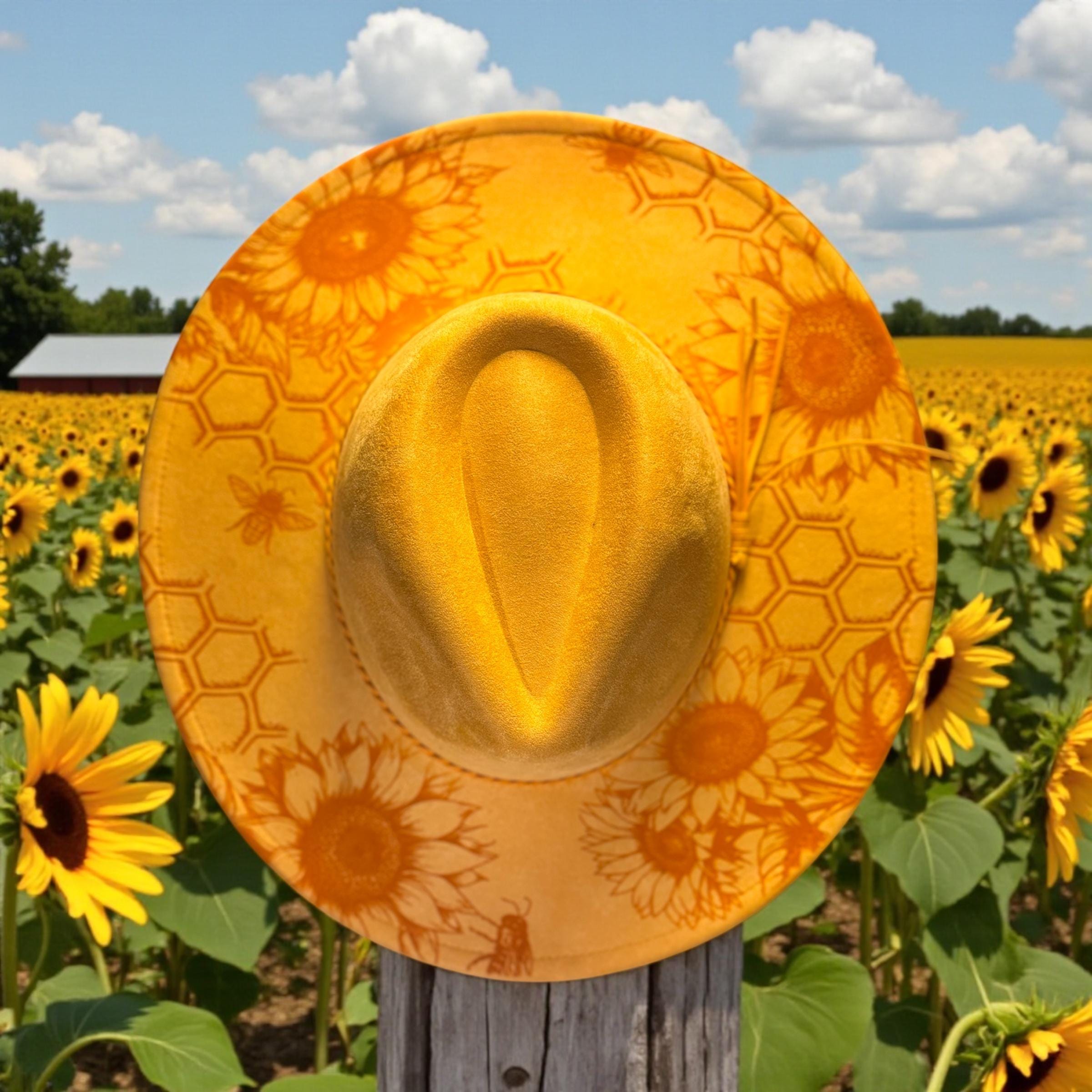 Sunflower Bee Engraved Cowboy Hat - Adjustable Western  display picture 1