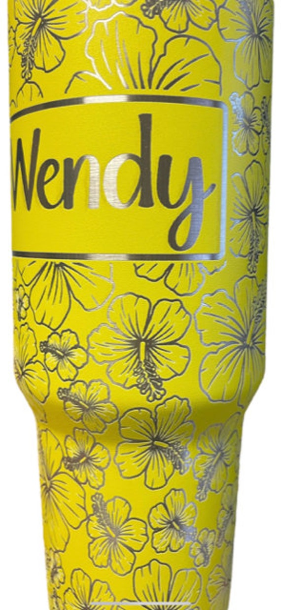 Preppy Hibiscus Design Custom Water Bottle - Laser Engraved