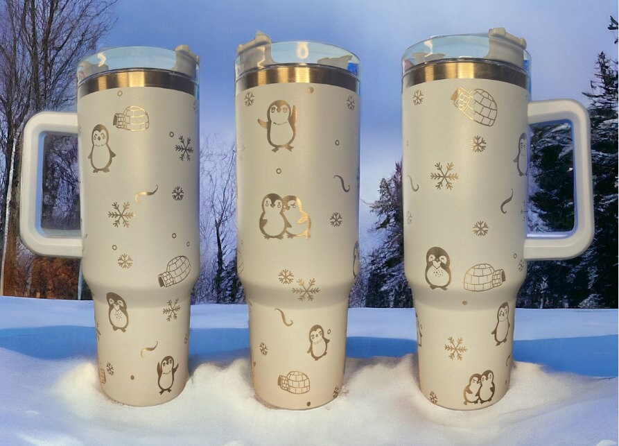 Discover Penguins and Igloos 40oz Engraved Tumbler with Handle and Straw