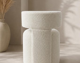 Pouf moderno in tessuto bouclé con schienale, sedia da toeletta