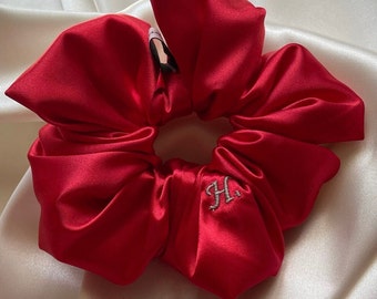 Embroidered Scrunchie, Personalised scrunchie, Silk Satin Scrunchies, Oversized Scrunchie, Hair Ties, Personalized gift, Bridesmaids