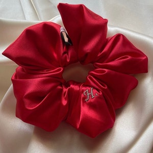 Embroidered Silk Satin Scrunchie: Personalized Hair Tie